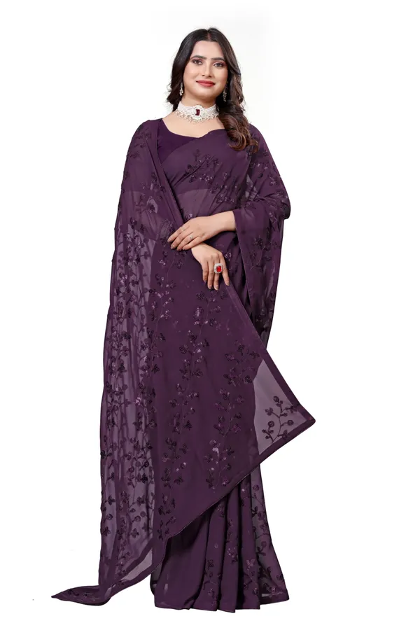 Wine_Elegant_Design_Chandra_Mukhi_Georgette_Saree_For_Women