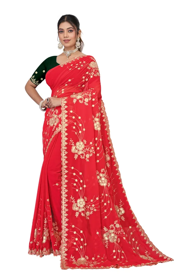 Red_And_Gold_Elegant_Design_Robinwood_Georgette_Saree_For_Women