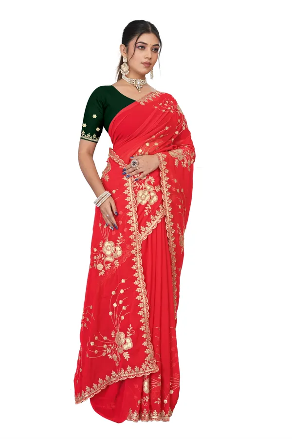 Red_And_Gold_Elegant_Design_Robinwood_Georgette_Saree_For_Women
