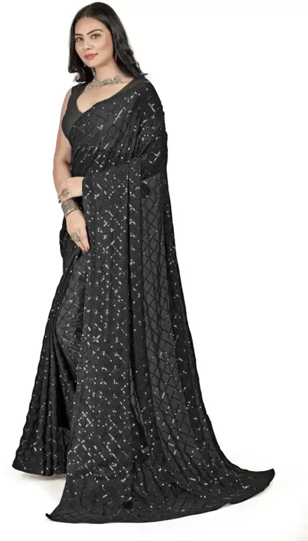 Black_Elegant_Design_Daimond_Georgette_Saree_For_Women