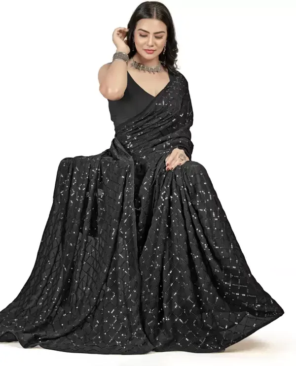 Black_Elegant_Design_Daimond_Georgette_Saree_For_Women