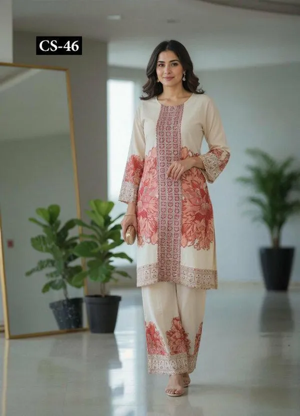 Beige_And_Coral_Premium_Imported_Rayon_Co-Ord_Set_For_Women