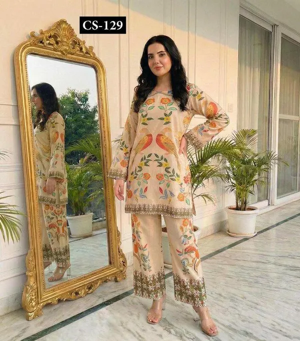 Cream_Base_With_Colorful_Motifs_Premium_Imported_Rayon_Co-Ord_Set_For_Women