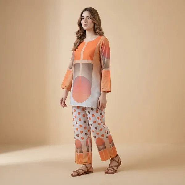 Orange_And_Beige_Premium_Imported_Rayon_Co-Ord_Set_For_Women