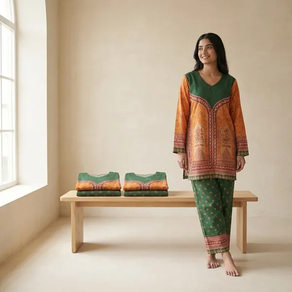Orange_And_Green_Premium_Imported_Rayon_Co-Ord_Set_For_Women