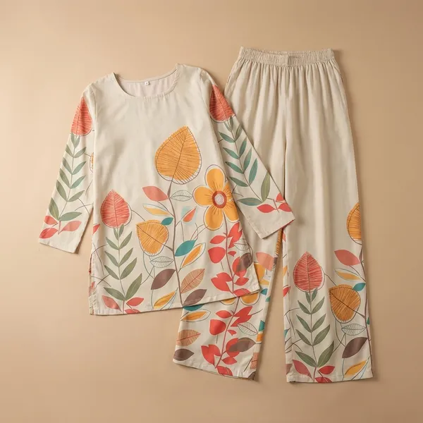 Cream_With_Floral_Premium_Imported_Rayon_Co-Ord_Set_For_Women