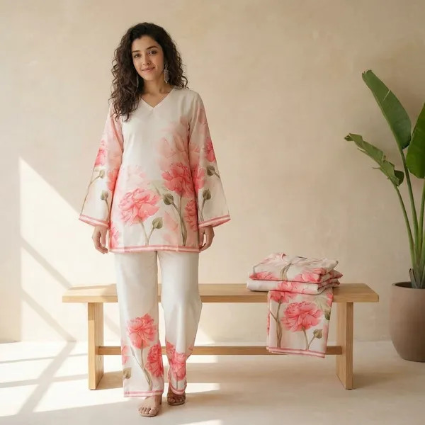 White_And_Pink_Premium_Imported_Rayon_Co-Ord_Set_For_Women