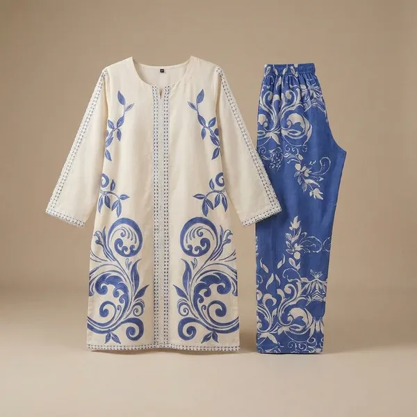 White_And_Blue_Premium_Imported_Rayon_Co-Ord_Set_For_Women