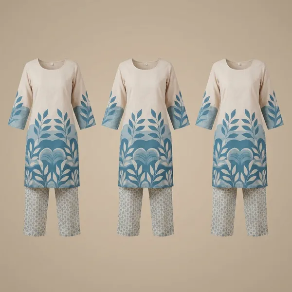 Beige_And_Blue_Leaf_Premium_Imported_Rayon_Co-Ord_Set_For_Women