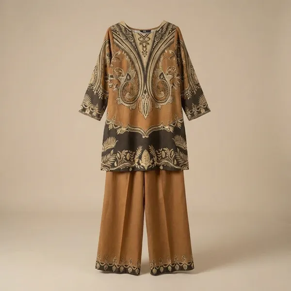 Brown_And_Gold_Premium_Imported_Rayon_Co-Ord_Set_For_Women