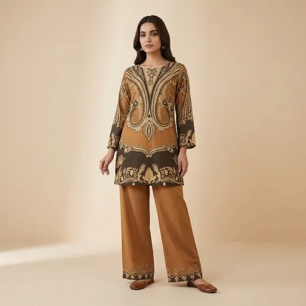 Brown_And_Gold_Premium_Imported_Rayon_Co-Ord_Set_For_Women