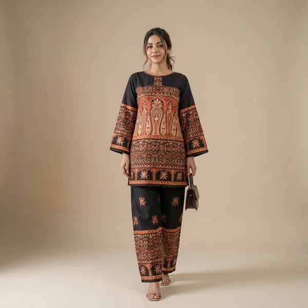 Black_And_Peach_Premium_Imported_Rayon_Co-Ord_Set_For_Women
