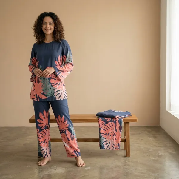 Navy_Blue_And_Pink_Premium_Imported_Rayon_Co-Ord_Set_For_Women