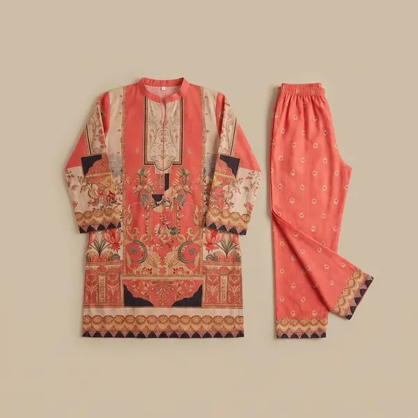 Coral_And_Beige_Premium_Japanese_Crepe_Co-Ord_Set_For_Women