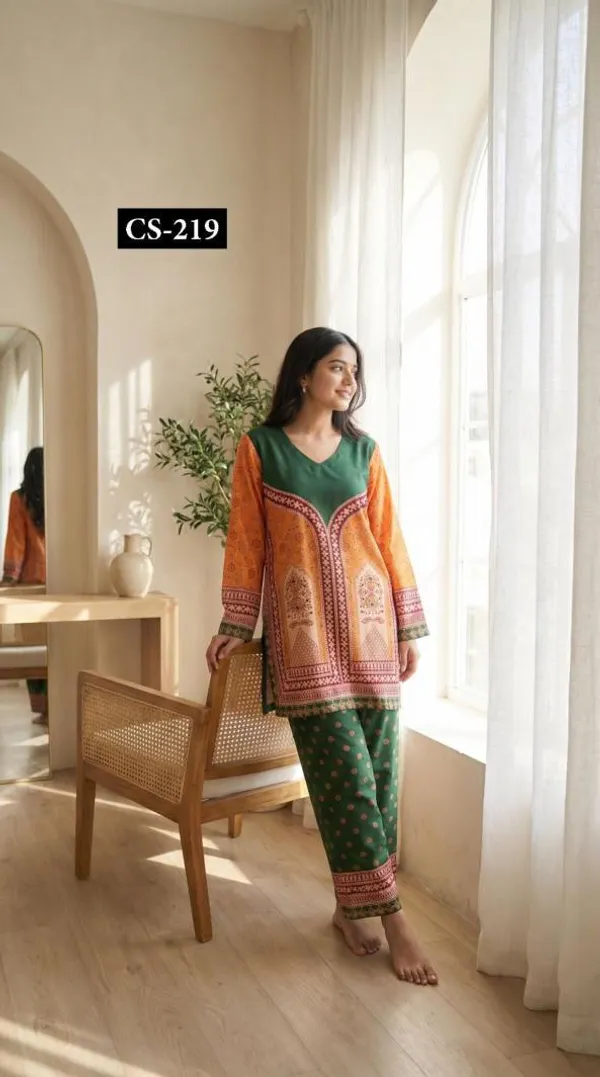 Orange_And_Green_Premium_Imported_Rayon_Co-Ord_Set_For_Women