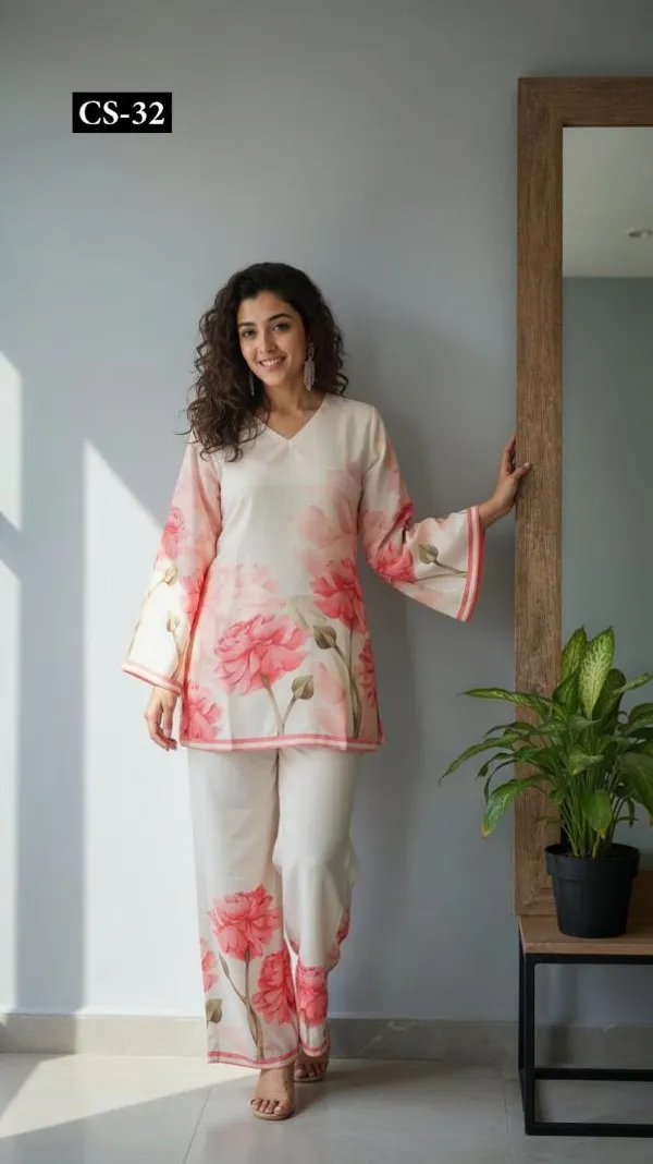 White_And_Pink_Premium_Imported_Rayon_Co-Ord_Set_For_Women