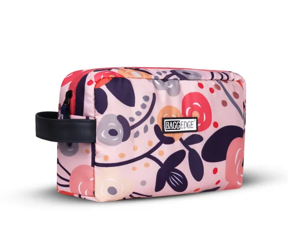 Pink_Floral_Print_Cosmetic_Pouch_With_Handle_Pink_Multi_Color_Travel_Makeup_Bag