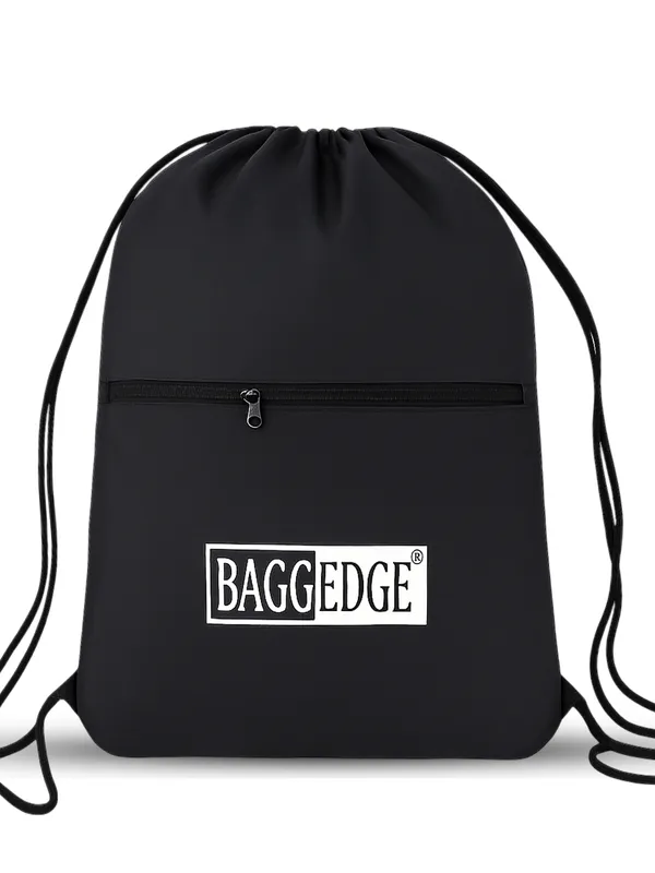 Black_Water_Resistant_Drawstring_Hiking_Bag_With_Zipper_Pocket_20L_Capacity