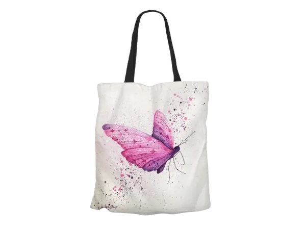 White_Watercolor_Butterfly_Canvas_Tote_Bag_With_Black_Handles