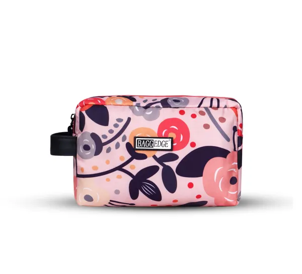Pink_Floral_Print_Cosmetic_Pouch_With_Handle_Pink_Multi_Color_Travel_Makeup_Bag