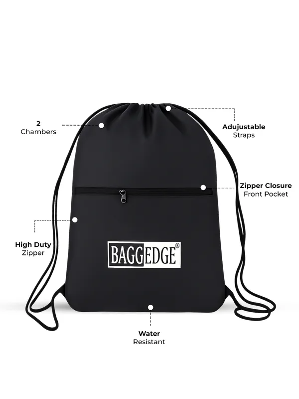 Black_Water_Resistant_Drawstring_Hiking_Bag_With_Zipper_Pocket_20L_Capacity