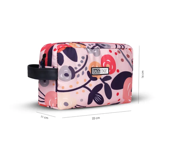 Pink_Floral_Print_Cosmetic_Pouch_With_Handle_Pink_Multi_Color_Travel_Makeup_Bag