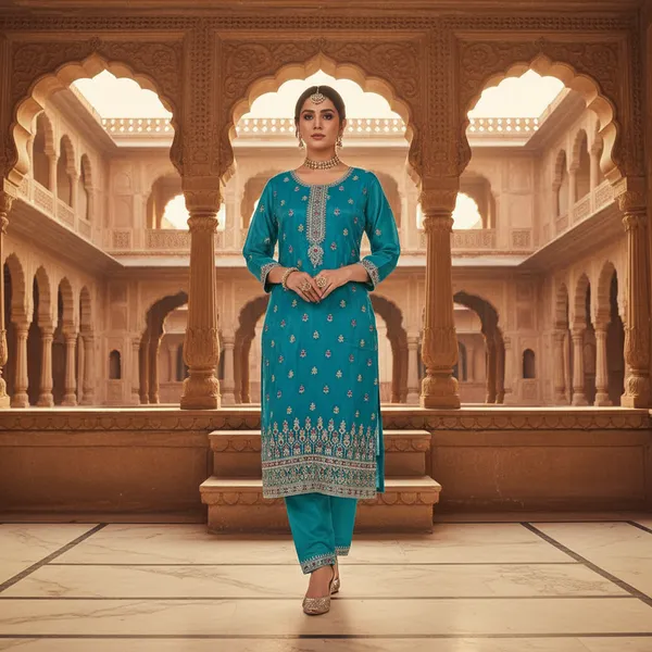 Blue_organza_tissue_silk_Churidar_For_Women
