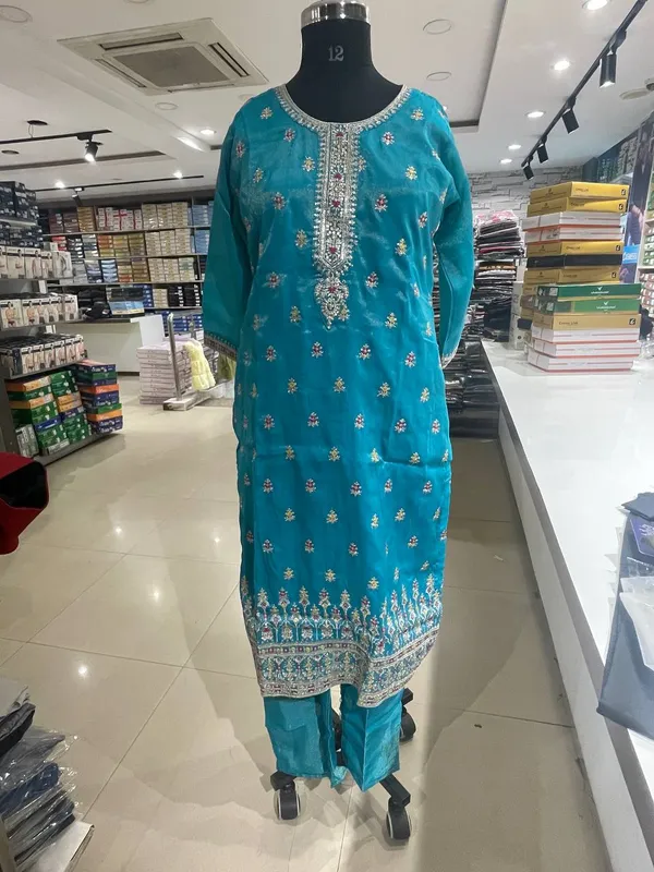 Blue_organza_tissue_silk_Churidar_For_Women