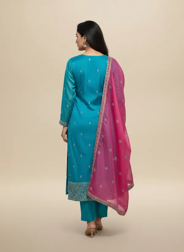 Blue_organza_tissue_silk_Churidar_For_Women