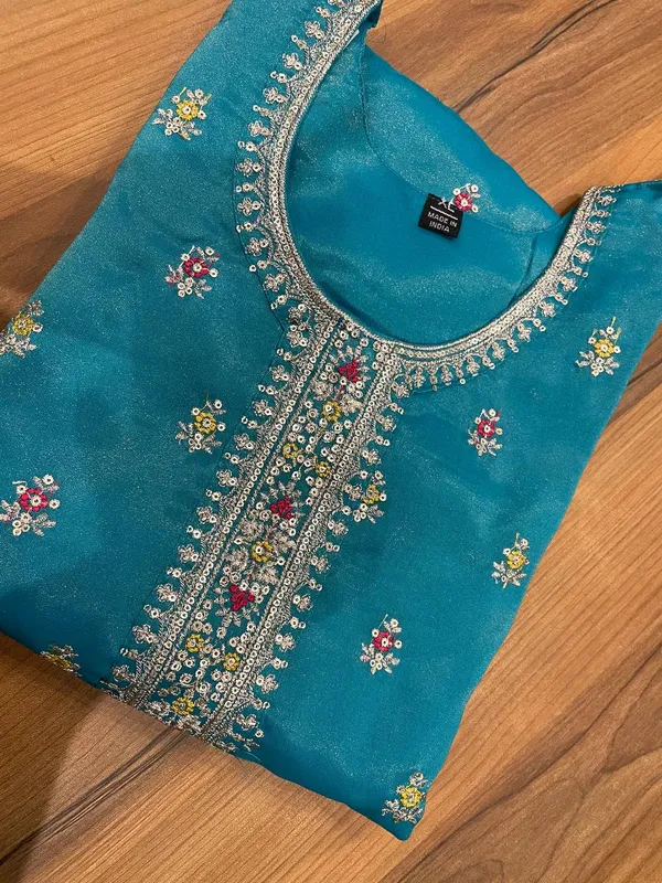 Blue_organza_tissue_silk_Churidar_For_Women