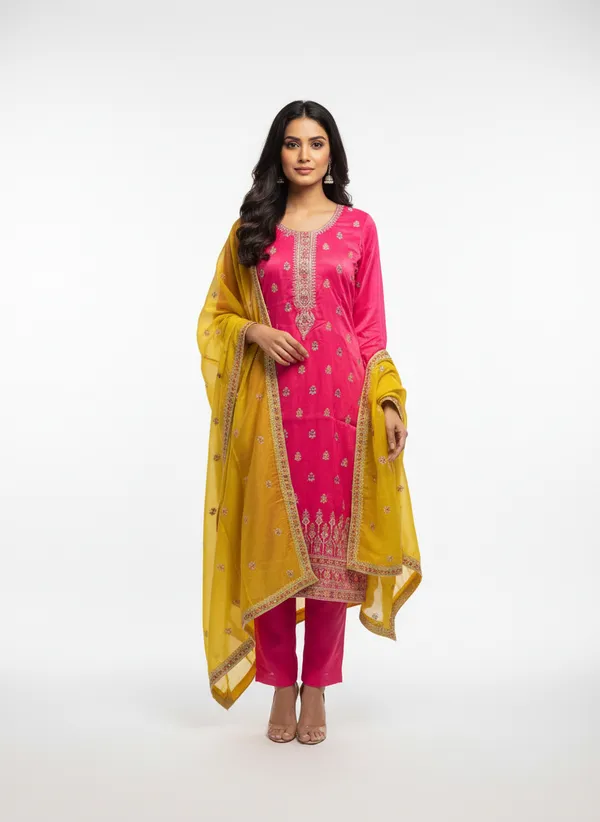 Pink_organza_tissue_silk_Churidar_For_Women