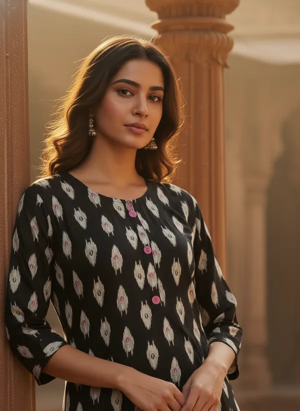 Balck_Cotton_Printed_Kurti_For_Women