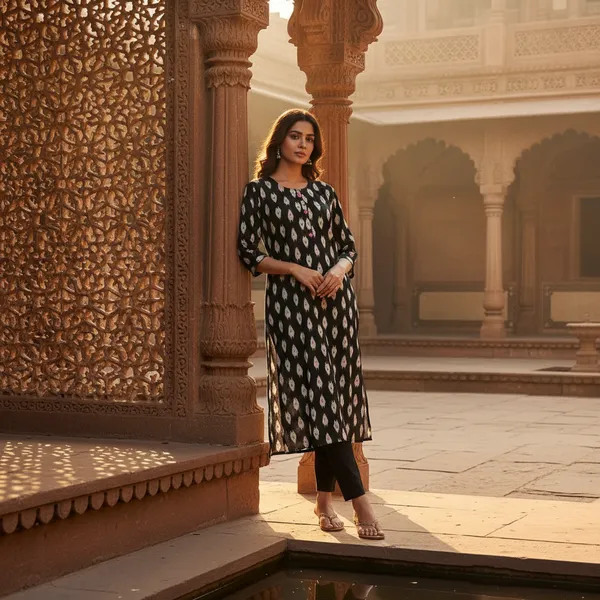Balck_Cotton_Printed_Kurti_For_Women