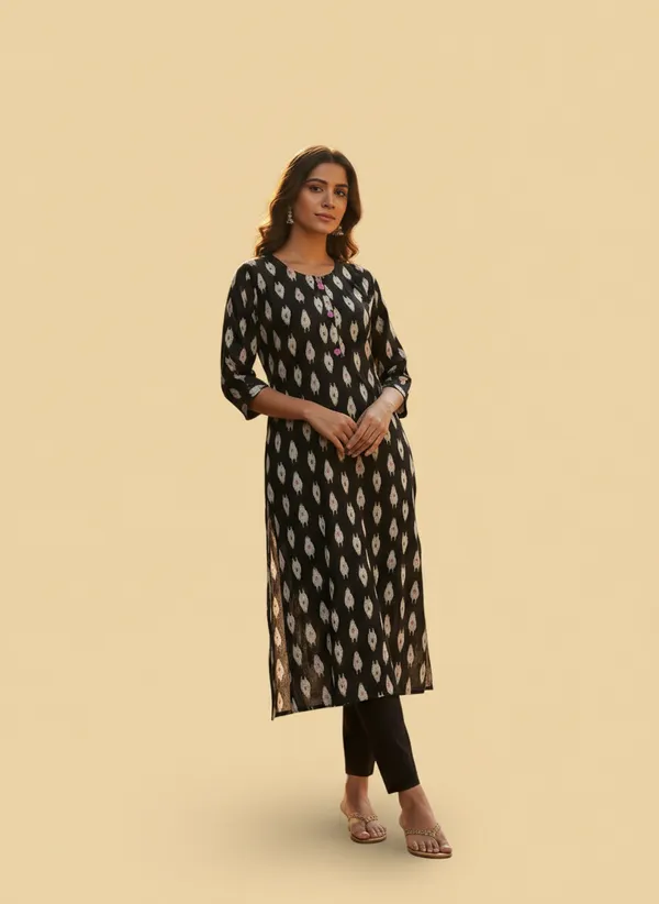 Balck_Cotton_Printed_Kurti_For_Women
