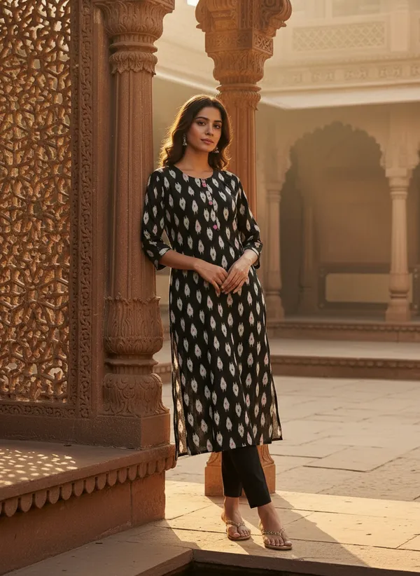 Balck_Cotton_Printed_Kurti_For_Women