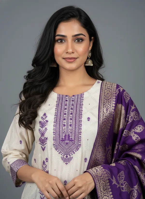 Off_White_&_Violet_Satin_Silk_Salwar_Suit_For_Women