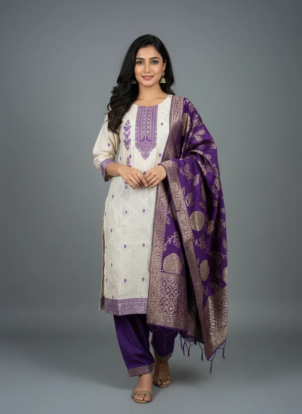 Off_White_&_Violet_Satin_Silk_Salwar_Suit_For_Women