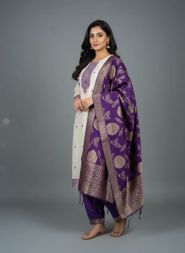 Off_White_&_Violet_Satin_Silk_Salwar_Suit_For_Women