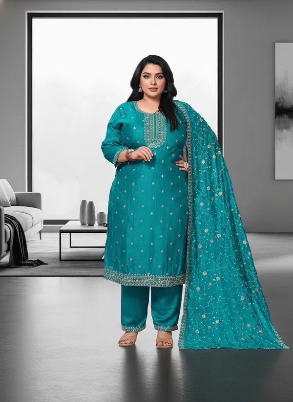 Rama_green_cotton_embroidery_straight_cut_for_women