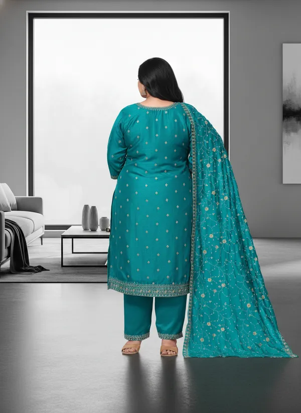 Rama_green_cotton_embroidery_straight_cut_for_women