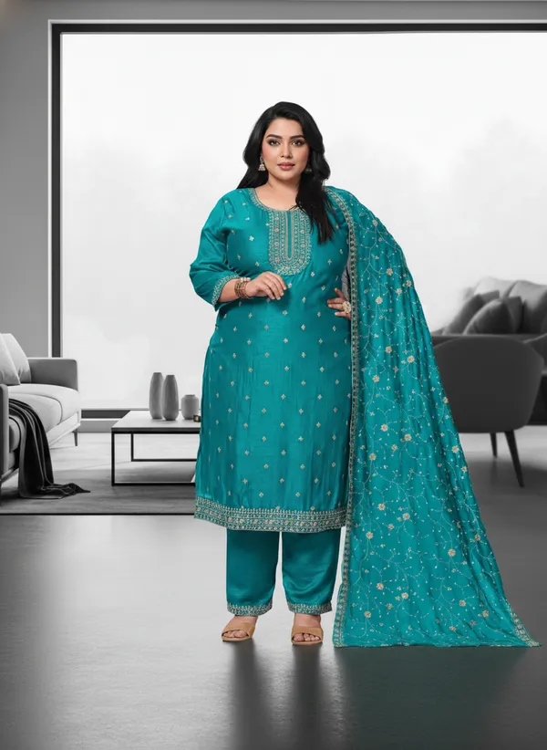 Rama_green_cotton_embroidery_straight_cut_for_women