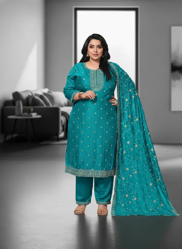 Rama_green_cotton_embroidery_straight_cut_for_women