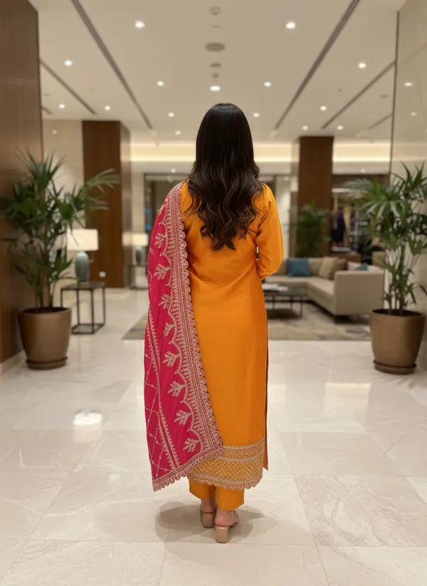 Orange_Silk_Salwar_Suit__With_Rani_Pink_Duppata_For_Women