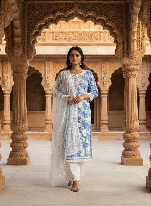 Sky_Blue_Embroidered_Pure_Cotton_Kurta_Set_For_Women