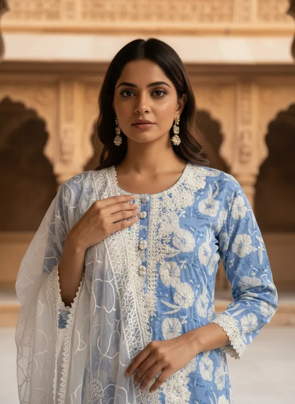 Sky_Blue_Embroidered_Pure_Cotton_Kurta_Set_For_Women