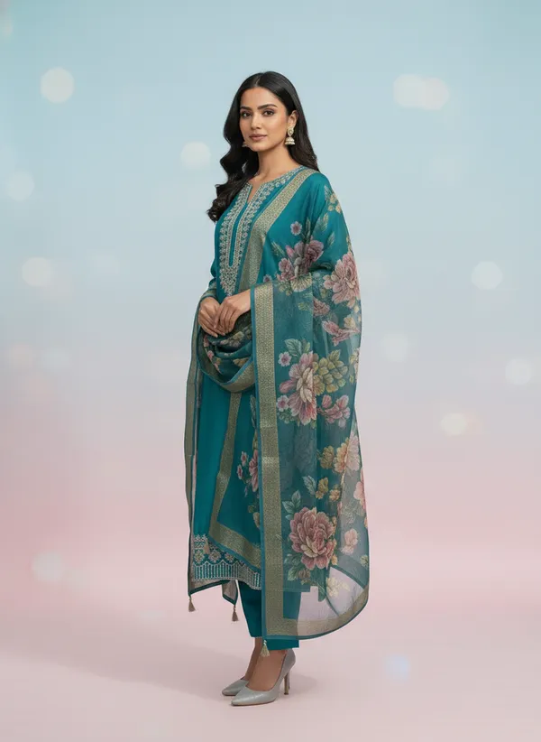 Teal_Green_cotton_silk_Kurta_Set_For_Women