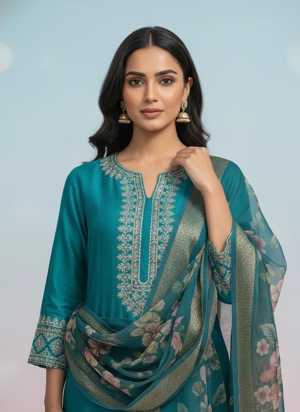 Teal_Green_cotton_silk_Kurta_Set_For_Women