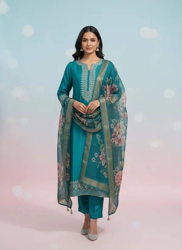 Teal_Green_cotton_silk_Kurta_Set_For_Women