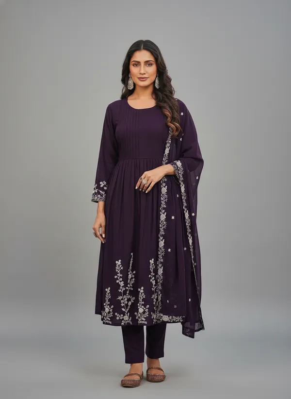 wine_Embroidered_Straight_Suit