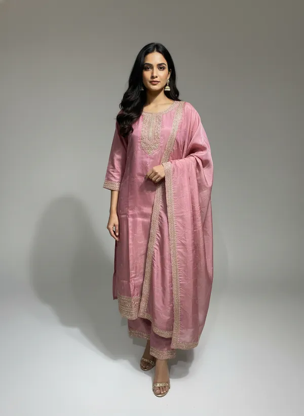 Pink_Silk_Churidar_Set_For_Women